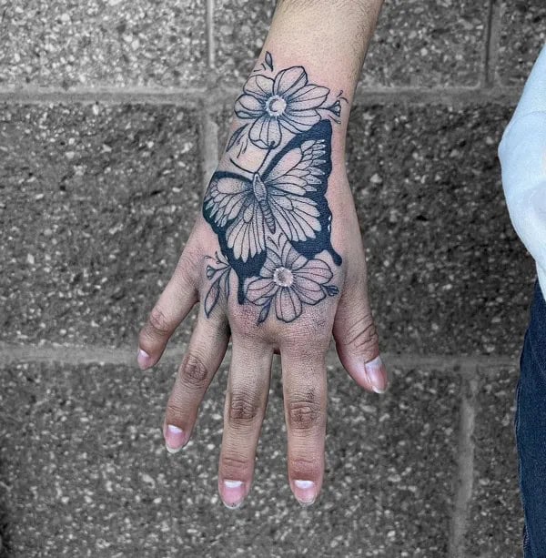 Semicolon Butterfly Hand Tattoo