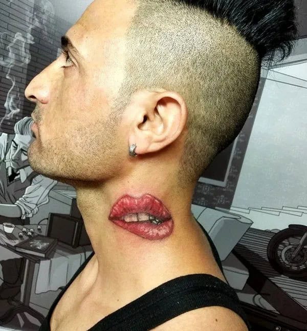 Feisty Neck Lip Tattoo