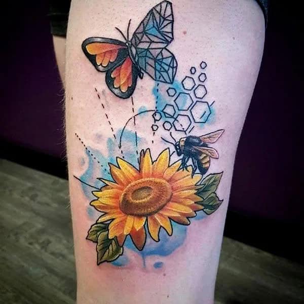 Sunflower and Bee Tattoo