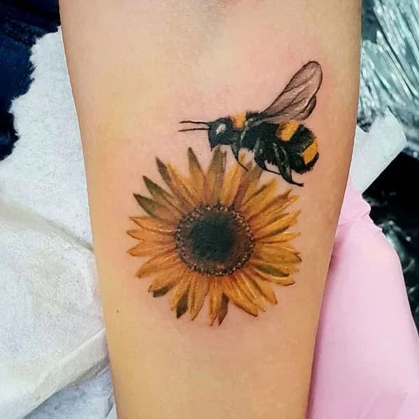 Sunflower and Bee Tattoo