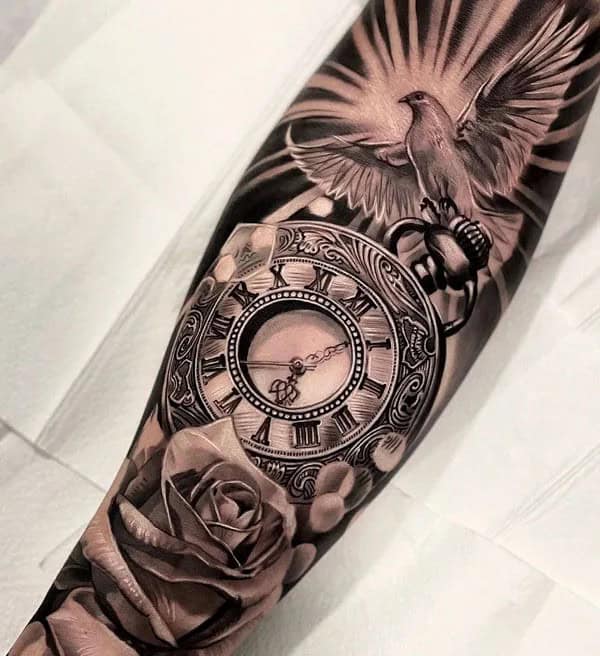 Dove Clock and Rose Tattoo