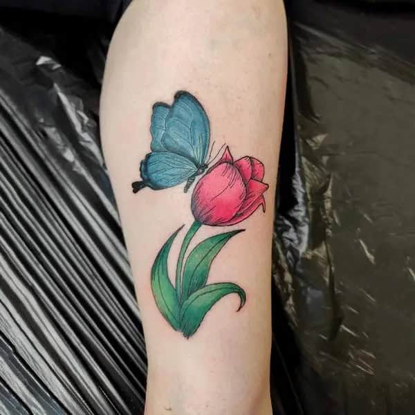 Butterfly And Tulip Tattoo