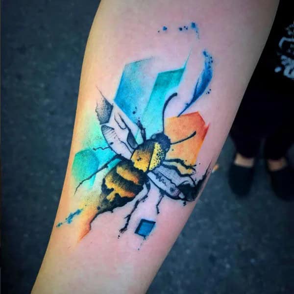 Watercolor/Technicolor Bee Tattoo