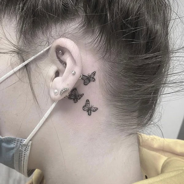 Watercolor Butterfly Tattoo Behind The Ear