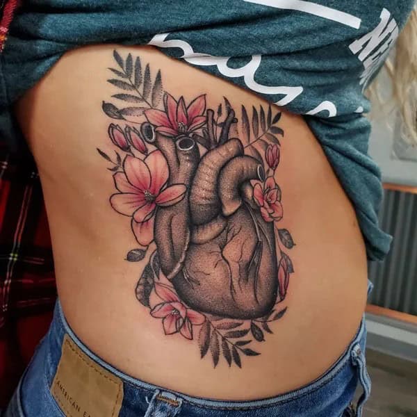 Anatomical Heart Tattoo On Chest