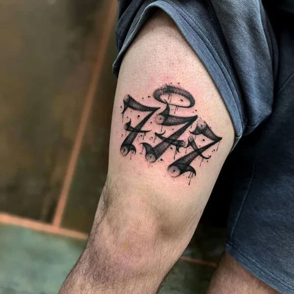 777 Above The Knee Tattoo