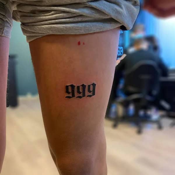 999 Tattoo On Leg