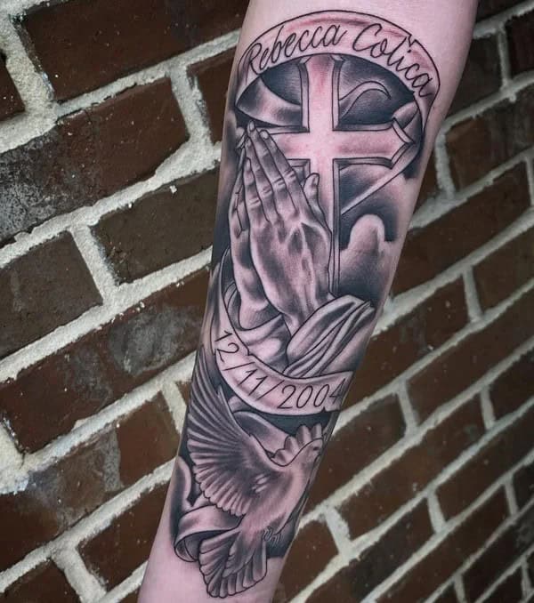 Praying Hands Forearm Tattoo