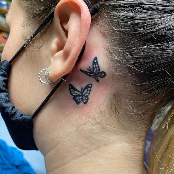 Watercolor Butterfly Tattoo Behind The Ear