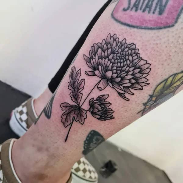 November Birth Flower Tattoo on Leg