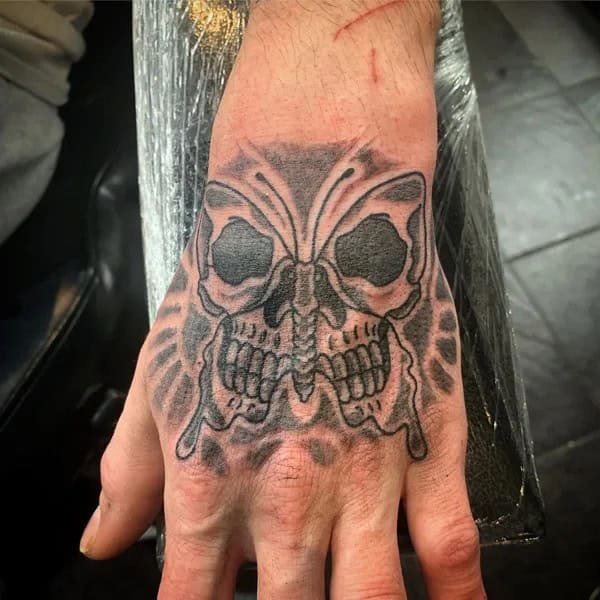 Butterfly Skull Tattoo on Hand