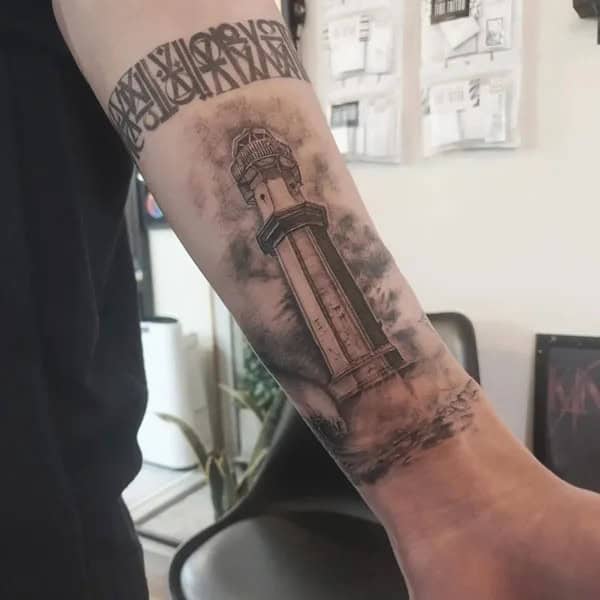 Forearm Lighthouse Tattoo