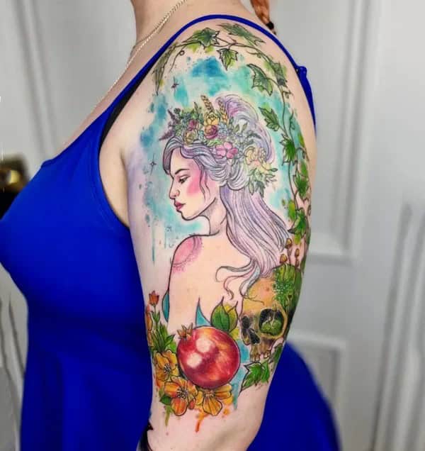 Watercolor Persephone Tattoo