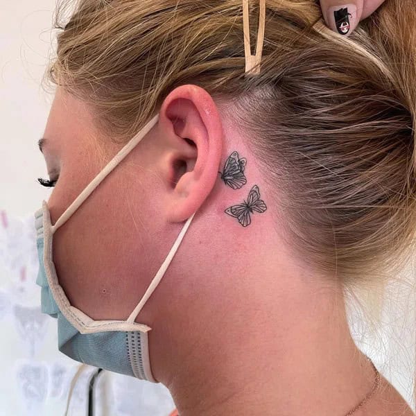 Watercolor Butterfly Tattoo Behind The Ear