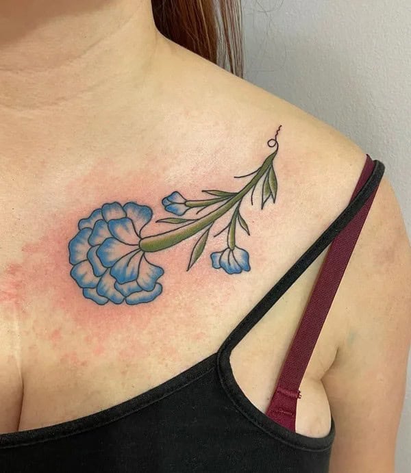 Carnation Tattoo on Collarbone