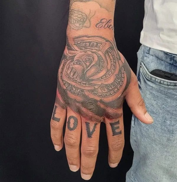 Money Rose Hand Tattoo