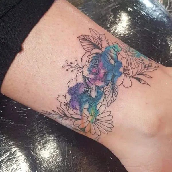 Ankle Bracelet Tattoos With Flowers