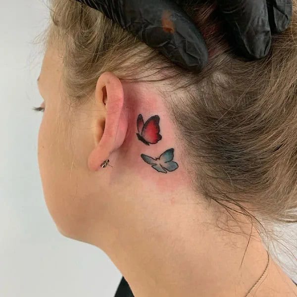 Watercolor Butterfly Tattoo Behind The Ear