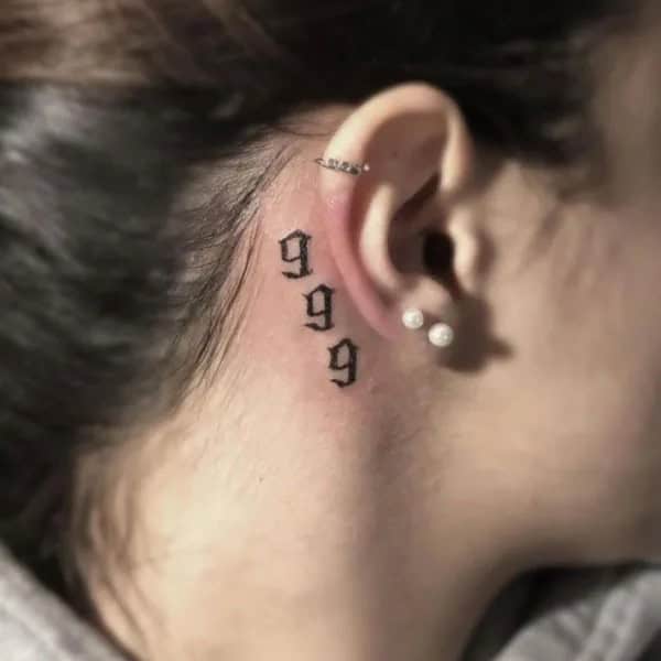 999 Tattoo Behind Ear