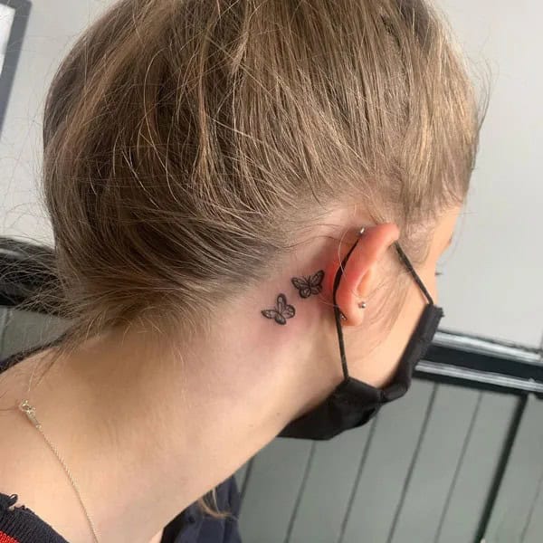 Watercolor Butterfly Tattoo Behind The Ear