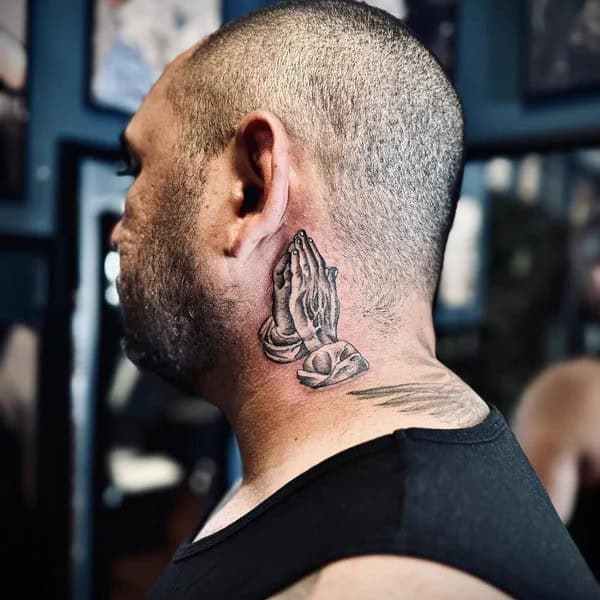 Praying Hands Neck Tattoo