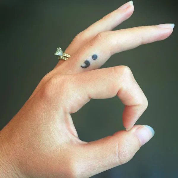 Semicolon Tattoo on Finger