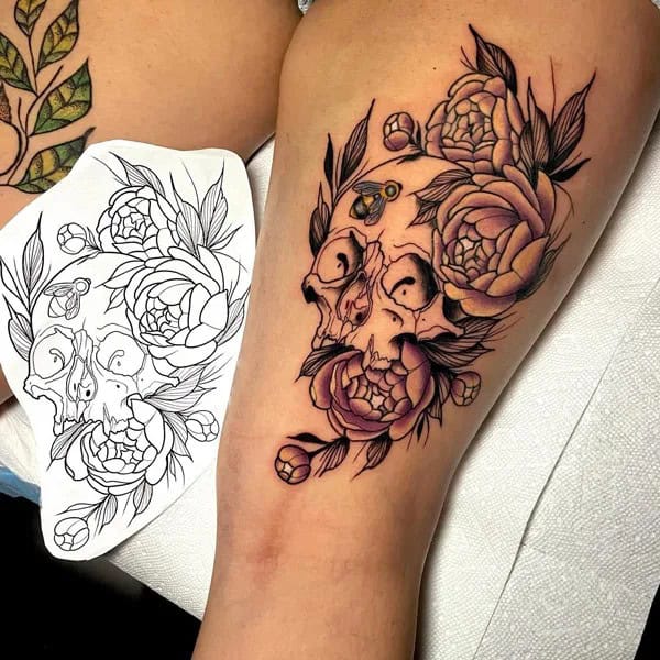 Peony and Skull Tattoo