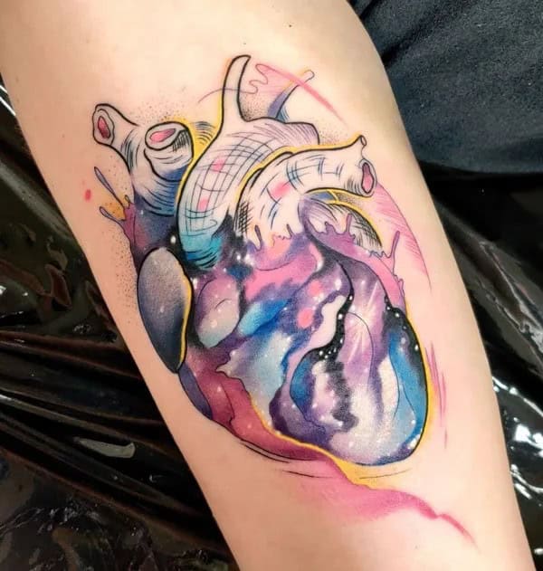 Anatomical Heart Tattoo On Chest