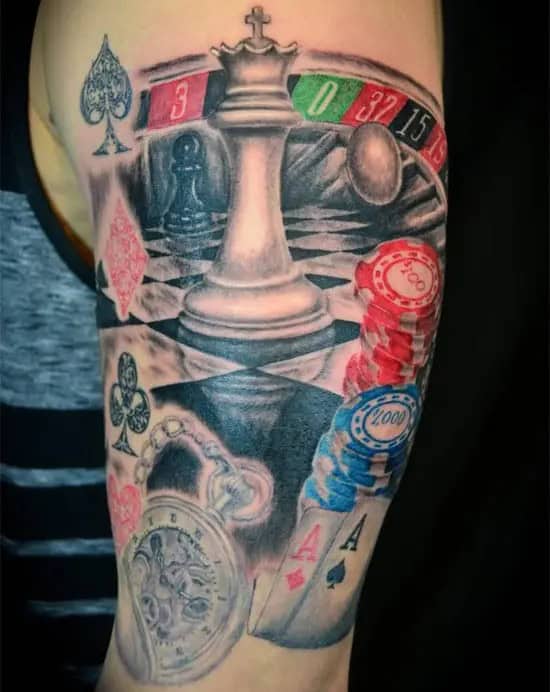 “Life’s a Gamble” Tattoo with Chess Pieces