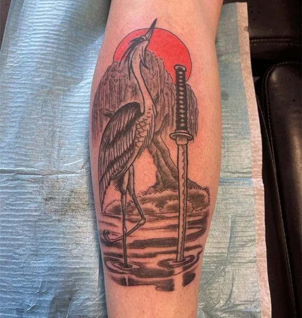 Japanese Crane Samurai Tattoo