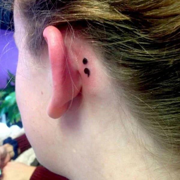 Semicolon Tattoo behind the Ear