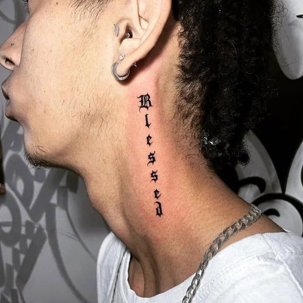 Blessed Tattoo On Neck