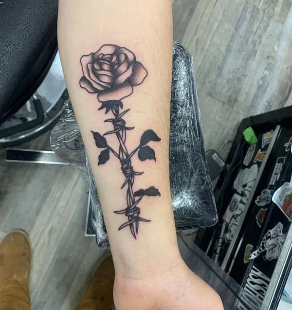 Barbed Wire Rose Tattoo