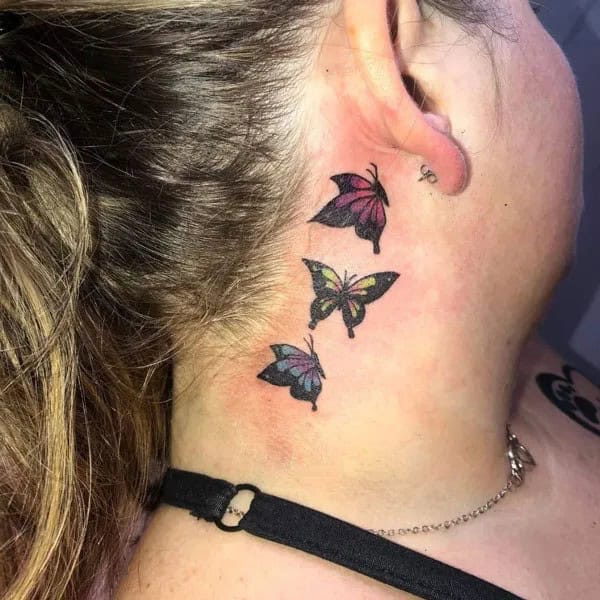 Watercolor Butterfly Tattoo Behind The Ear