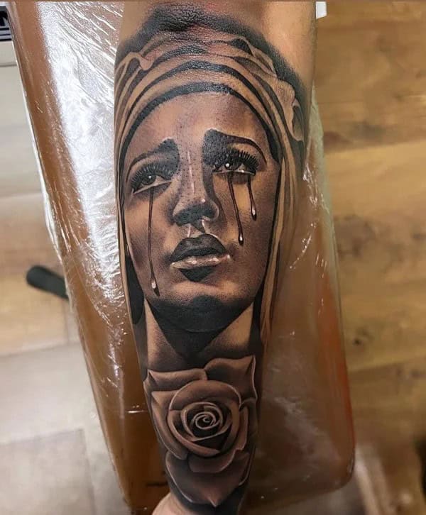 Crying Virgin Mary Tattoo