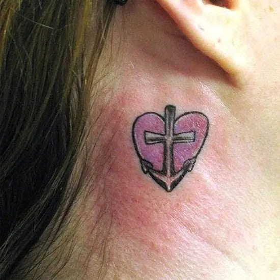 Anchor Heart Tattoo on Side Neck