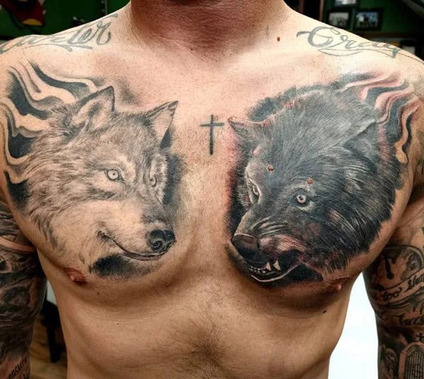 “Good vs. Evil” Wolf Tattoo