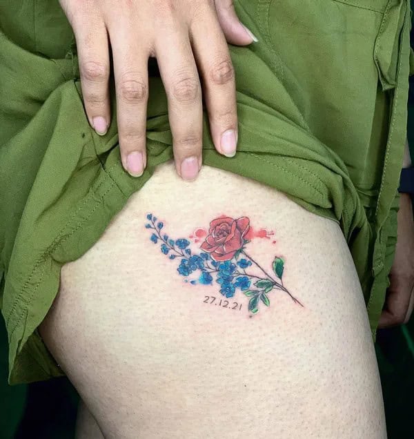 July Birth Flower Tattoo On Thigh