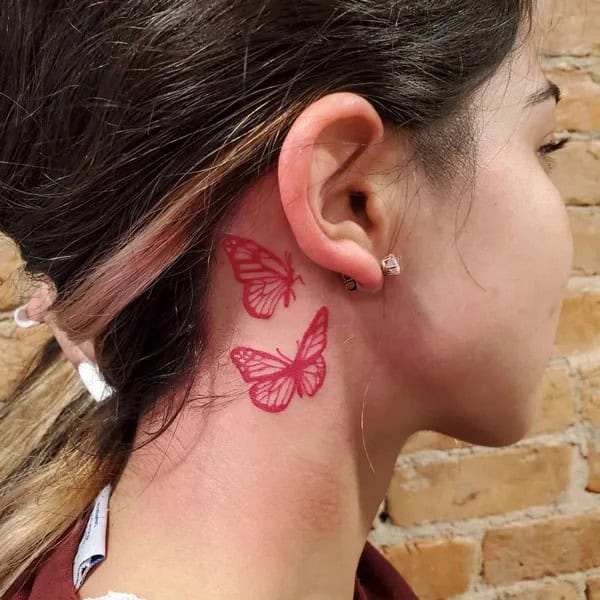 Watercolor Butterfly Tattoo Behind The Ear