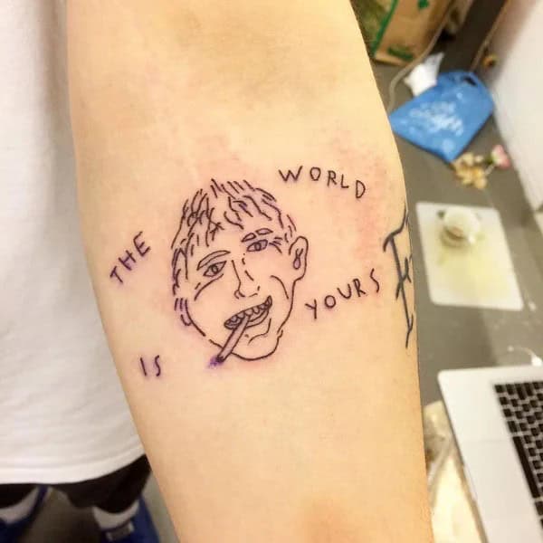 “The World Is Yours” Tattoo With Drawing