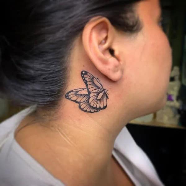 Watercolor Butterfly Tattoo Behind The Ear