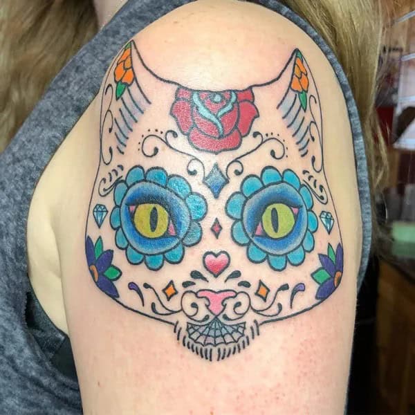 Sugar Skull Cat Tattoo