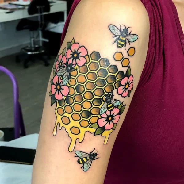 Bee and Honeycomb Tattoo