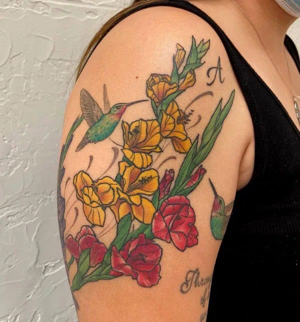 August Birth Flower and Hummingbird Tattoo