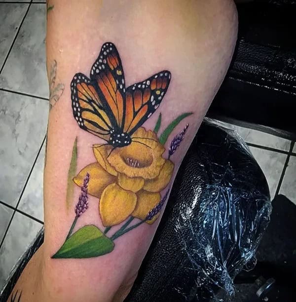 March Birth Flower and Butterfly Tattoo