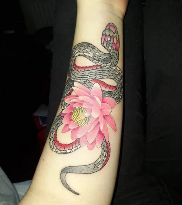 Water Lily And Snake Tattoo