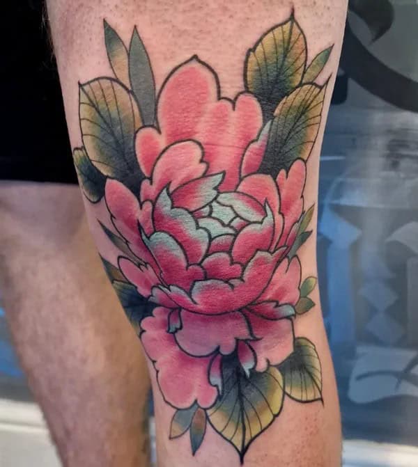 Peony Knee Tattoo