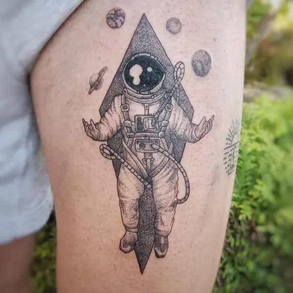 Astronaut Thigh Tattoo