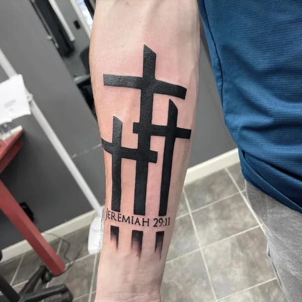 3 Cross Forearm Tattoo