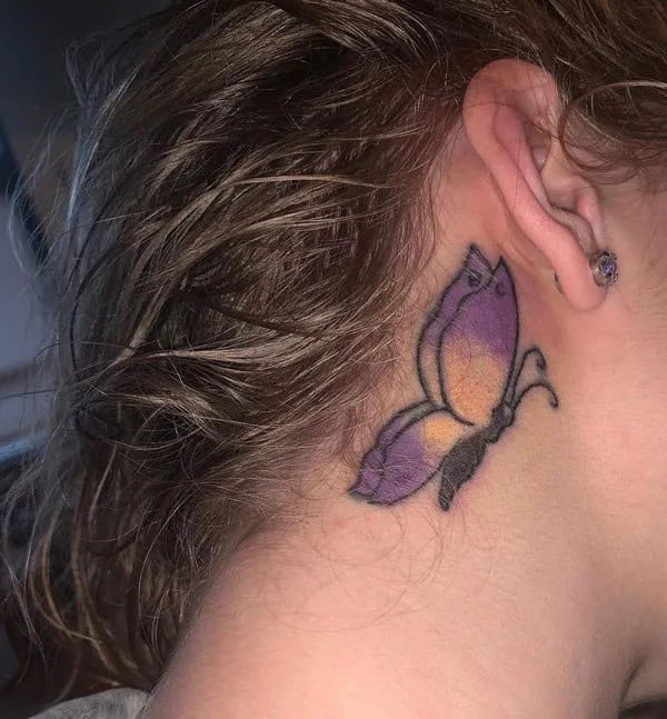 Watercolor Butterfly Tattoo Behind The Ear